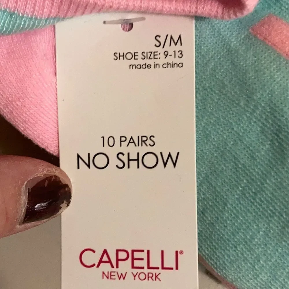 Capellini S/M watermelon No Show Socks 10 pack